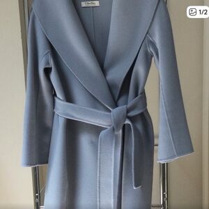 MaxMara Light Blue Belted Wrap Coat